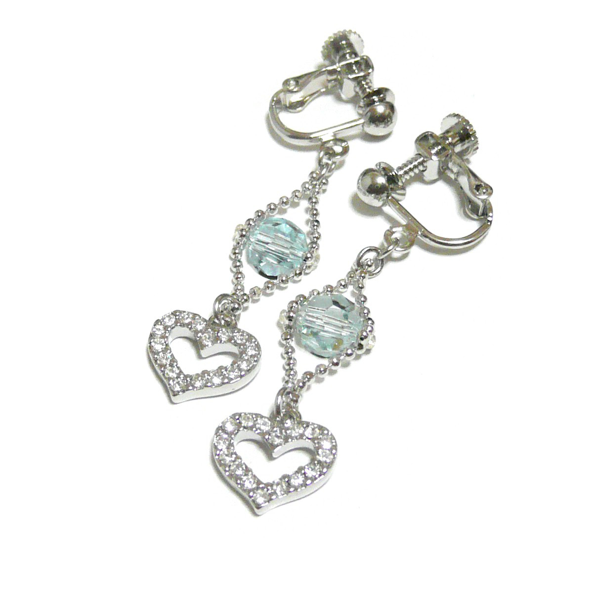 ブルートパーズ イヤリング クリスタルハート キュービック 銀色 シルバーカラー