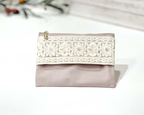 ポケットティッシュケース ❇︎ ポーチ付き / インド刺繍リボン