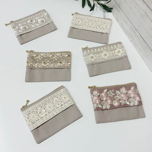 ポケットティッシュケース ❇︎ ポーチ付き / インド刺繍リボン