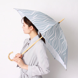 幾何学パターンデザインファブリックの日傘【ブルーグレー】UVカット加工済 3枚目の画像