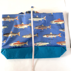 大きめサイズ　淡水魚レッスンバック　ブルー/11号帆布ブルー切替　35×45 ループからバッグ底35cm対応 12枚目の画像