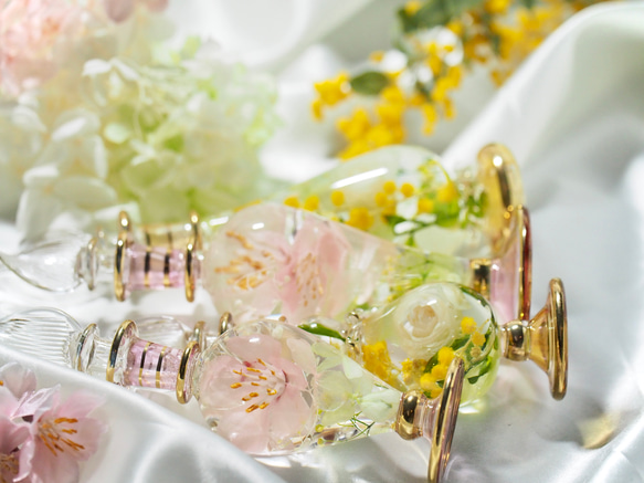 春色グラス　桜　ミモザ　Lサイズ2本セット　フラワーアートグラス ハーバリウム 手の中で楽しむお花　 15枚目の画像