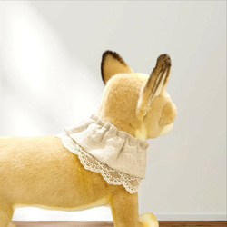 受注製作☆ほっこりナチュラル☆ハーフリネンのレーシーシュシュスタイ刺繍レースフリル/小型犬中型犬猫ペット 5枚目の画像