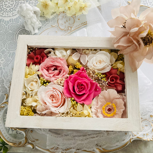 ウッドBOX/プリザーブドフラワー/アロマストーン/御結婚お祝い/お誕生