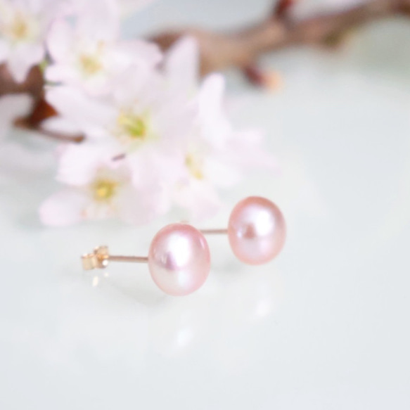 櫻花成人粉紅淡水珍珠耳環正式 14kgf 金屬過敏禮物入學典禮 第3張的照片