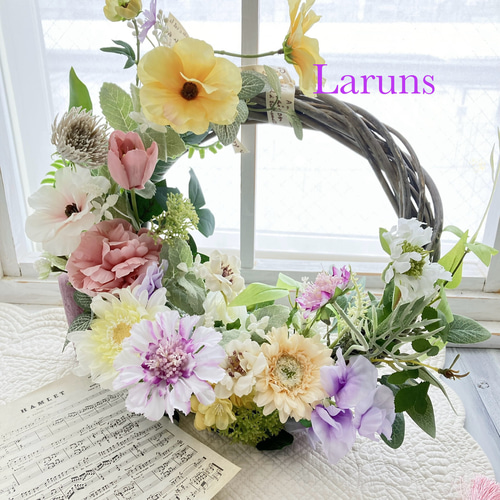 春リース 母の日 プレゼント フラワーリース 春まち パステル 特大