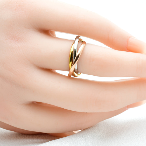 K18 3連リング ゴールド シルバー トリニティ　11号 Cartier（カルティエ） トリニティ 3連 リング 指輪 11号 18金 K18