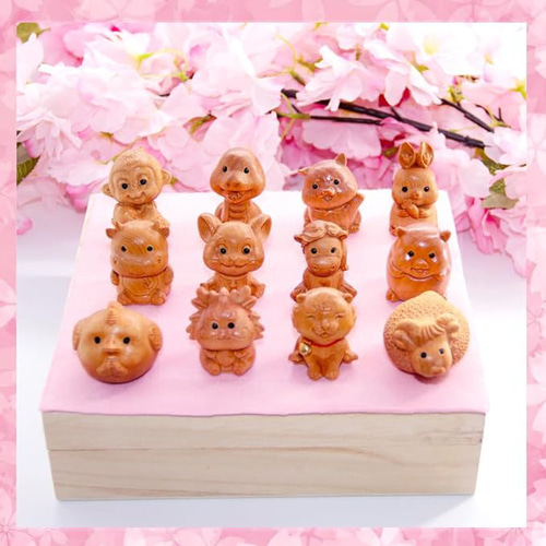 OKBABY 干支 置物 木製 木彫り 十二支 桐箱セット おもちゃ・人形