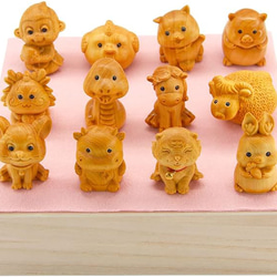 OKBABY 干支 置物 木製 木彫り 十二支 桐箱セット おもちゃ