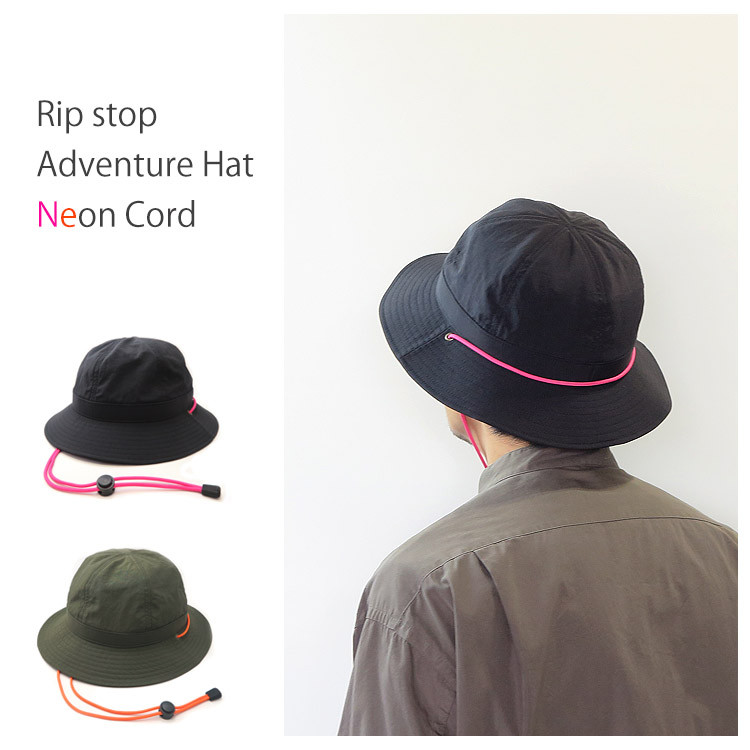 春夏向け　ネオンカラーのあごひも付き　～リップストップアドベンチャーハットネオンコード～