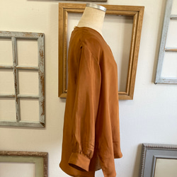 大人可愛いセットアップ❤️サテン素材の前タック入りワイド袖ブラウス＆ロングスカート（テラコッタオレンジ）L〜LL 14枚目の画像