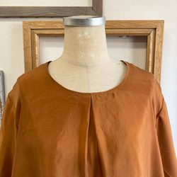 大人可愛いセットアップ❤️サテン素材の前タック入りワイド袖ブラウス＆ロングスカート（テラコッタオレンジ）L〜LL 11枚目の画像
