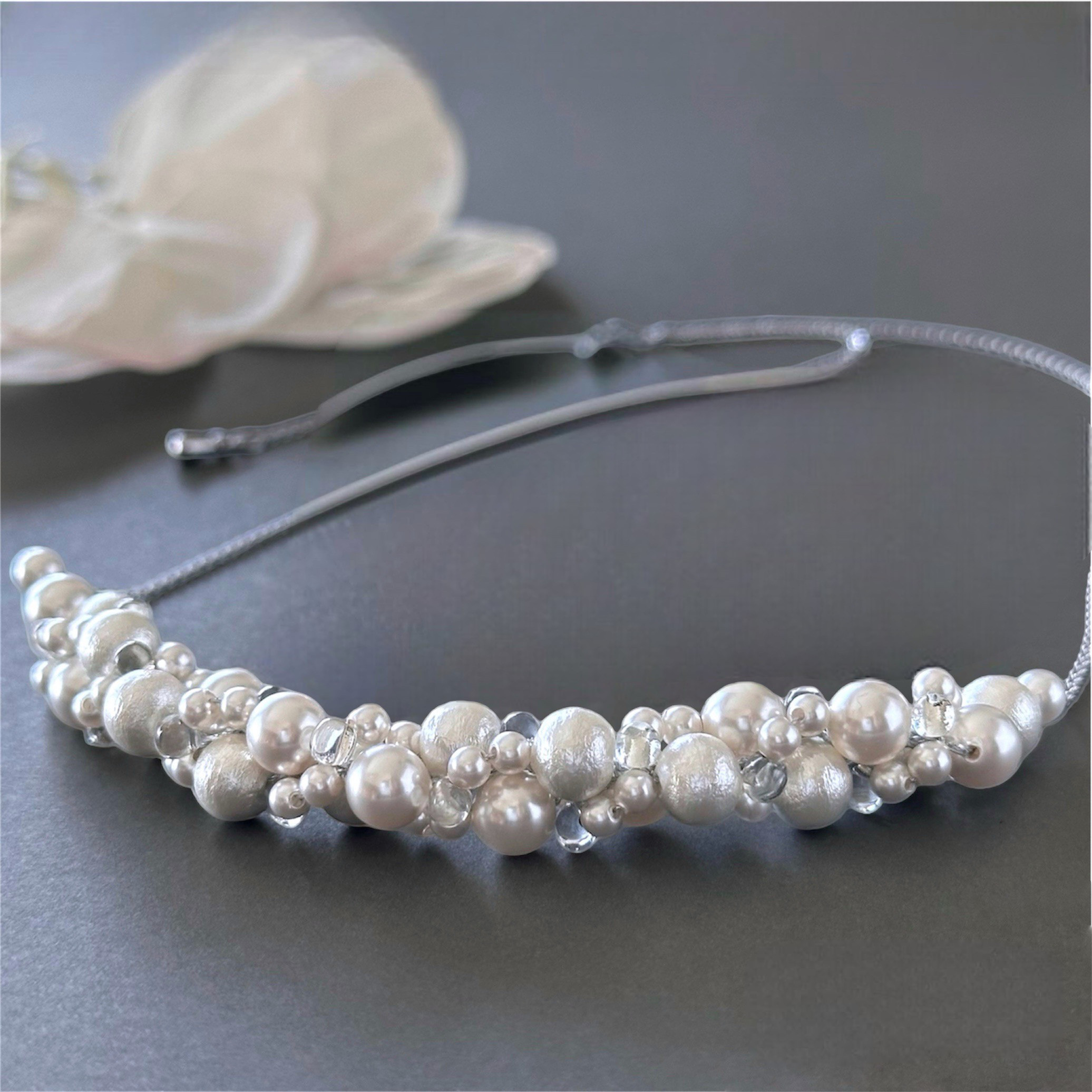 2種パール チェーンネックレス 〜45cm シルバー/ゴールド サージカルステンレス フォーマル スライド調節