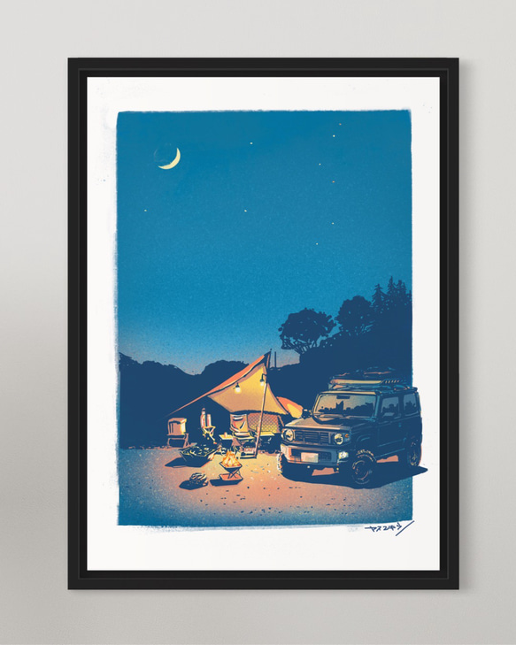 ジムニーキャンプ/ 優しい色でお部屋を彩るA3ポスター / 限定 10枚　北欧　キャンプ　オシャレ インテリア 1枚目の画像