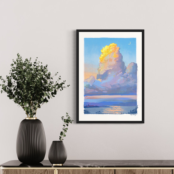 夕陽に染まる入道雲/ 優しい色でお部屋を彩るA3ポスター / 限定 10枚　北欧　キャンプ　オシャレ インテリア 2枚目の画像