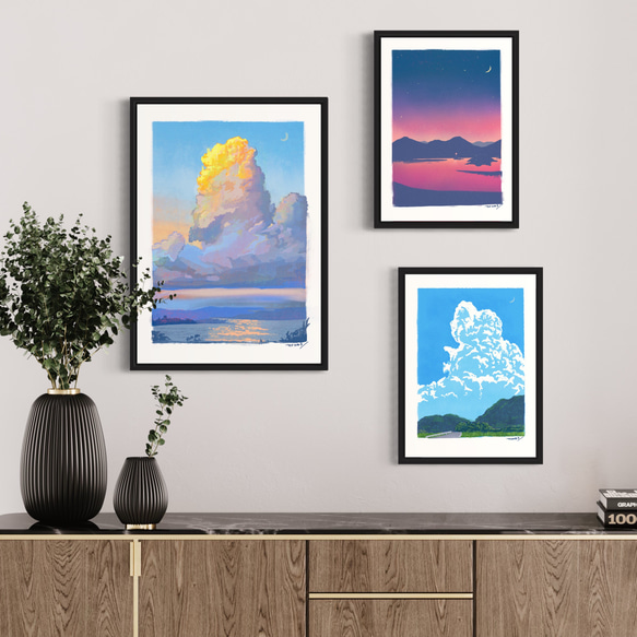 夕陽に染まる入道雲/ 優しい色でお部屋を彩るA3ポスター / 限定 10枚　北欧　キャンプ　オシャレ インテリア 4枚目の画像