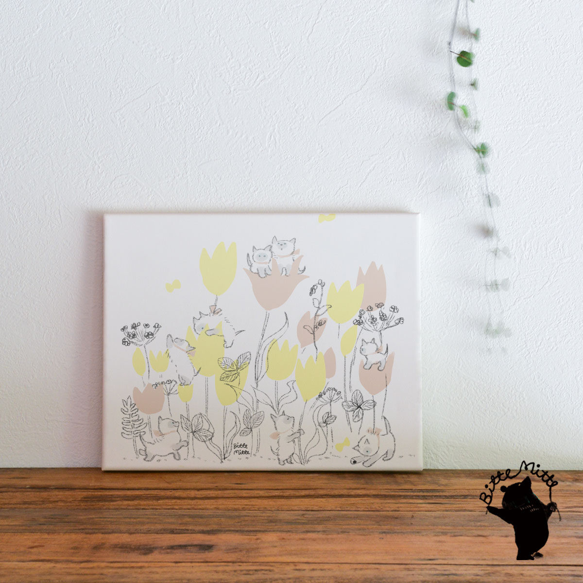 猫のファブリックパネル アートパネル チューリップ 冬の誕生花2024