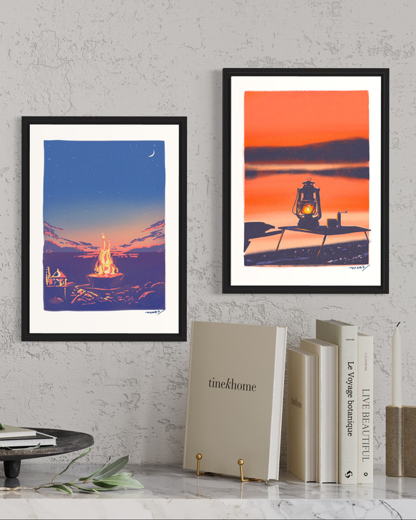 夕陽に染まるオイルランタン/ 優しい色でお部屋を彩るA3ポスター / 限定 10枚　北欧　キャンプ　オシャレ インテリア 5枚目の画像