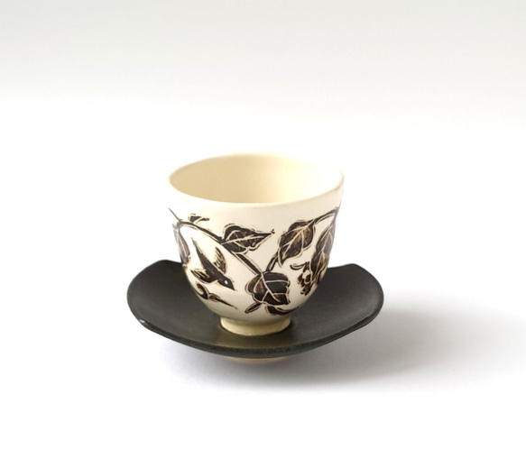小さな碗セット　　葡萄鳥　小碗（茶托付）　陶器 3枚目の画像