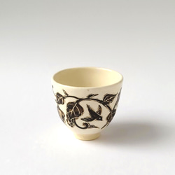 小さな碗セット　　葡萄鳥　小碗（茶托付）　陶器 5枚目の画像