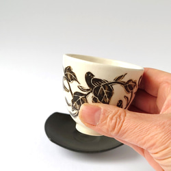 小さな碗セット　　葡萄鳥　小碗（茶托付）　陶器 12枚目の画像