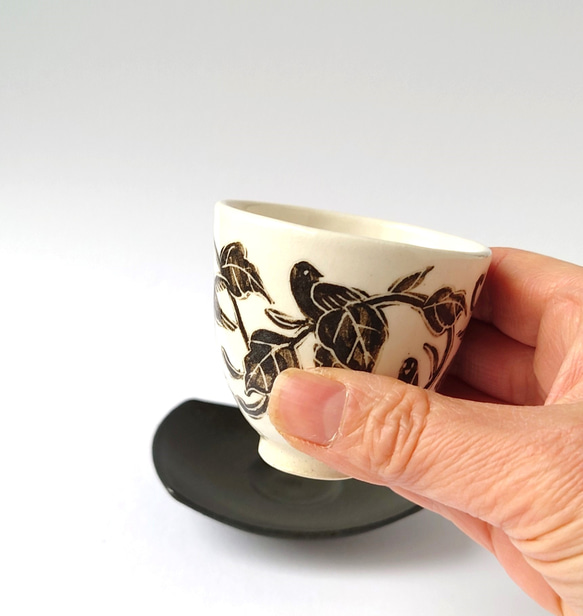 小さな碗セット　　葡萄鳥　小碗（茶托付）　陶器 12枚目の画像