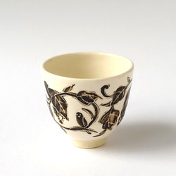 小さな碗セット　　葡萄鳥　小碗（茶托付）　陶器 6枚目の画像