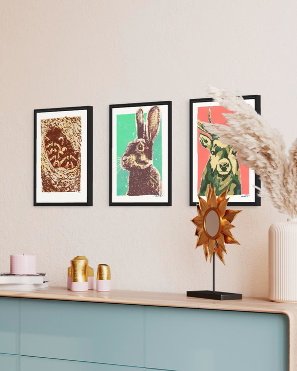 アライグマ 優しい色でお部屋を彩るA3ポスター / 限定 30枚　北欧　キャンプ　オシャレ インテリア 6枚目の画像