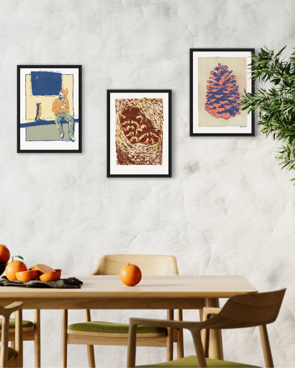 アライグマ 優しい色でお部屋を彩るA3ポスター / 限定 30枚　北欧　キャンプ　オシャレ インテリア 4枚目の画像
