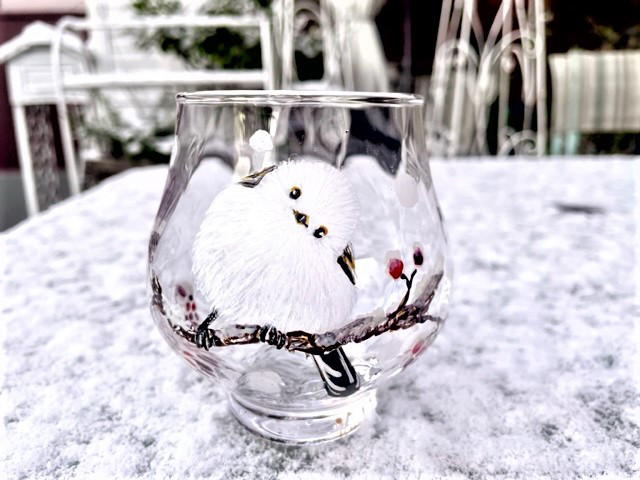 シーグラスアート♡冬のレアカクテル♡　南天　雪うさぎ　シマエナガ　【アートＬ判】 シーグラスアート♡冬のレアカクテル♡ 南天 雪うさぎ