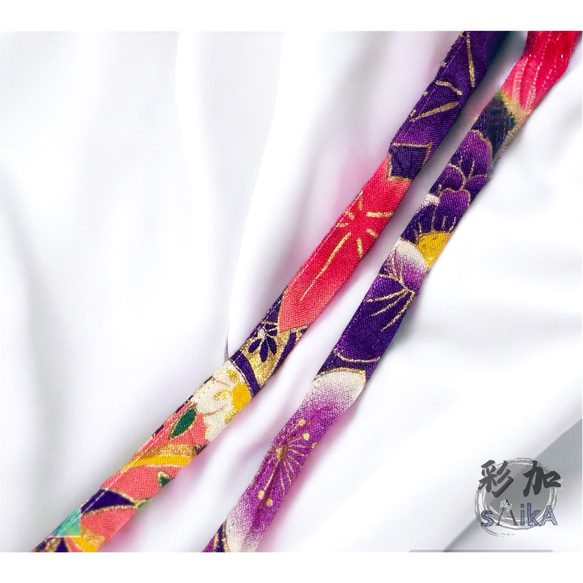 和風♪豪華絢爛な靴紐＜菫＞華やかな花と毬の大柄紫金彩☆130cm☆ 4枚目の画像