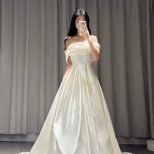 高品質！オフホワイト シンプル ロングトレーン オーダー可能 オフ  