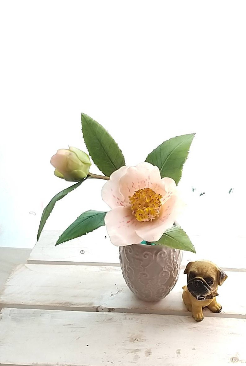 ★粘土の花【椿・玉霞の一輪挿し】★