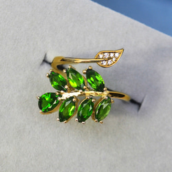 Ptクロームダイオブサイトリング 新品未使用品 手元に美しい森を』 クロムダイオプサイト 葉っぱデザインフォーク