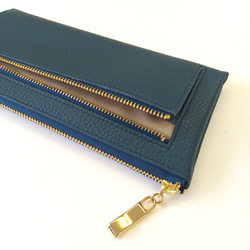 本革スリム長財布◆プチハートシャンパンゴールド(シャドーネイビー)◆軽量でたくさん入るL字長財布 7枚目の画像