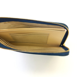 本革スリム長財布◆プチハートシャンパンゴールド(シャドーネイビー)◆軽量でたくさん入るL字長財布 9枚目の画像