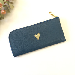 本革スリム長財布◆プチハートシャンパンゴールド(シャドーネイビー)◆軽量でたくさん入るL字長財布 15枚目の画像