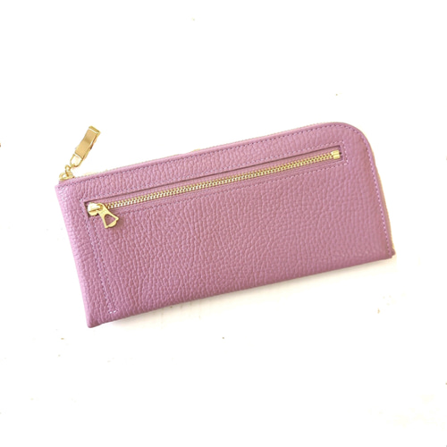 本革スリム長財布◇プチハート(ラベンダーピンク)◇軽量でたくさん入る