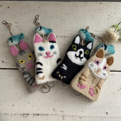 オリジナル 羊毛 フェルト 猫ちゃん 魚 キーケース ハンドメイド キー