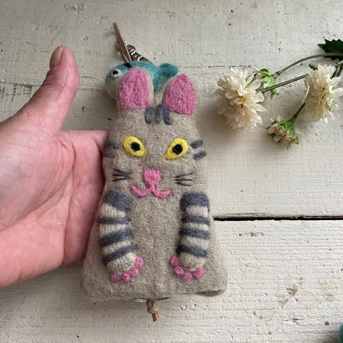 オリジナル 羊毛 フェルト 猫ちゃん 魚 キーケース ハンドメイド キー