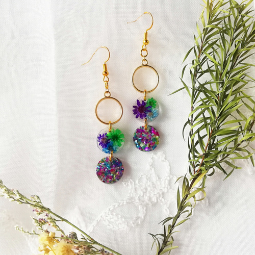 レジン ハンドメイド フラワー 揺れる ピアス ピアス（フック 