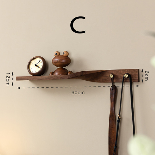 ドイツアンティーク木製壁掛けシェルフ フック付き