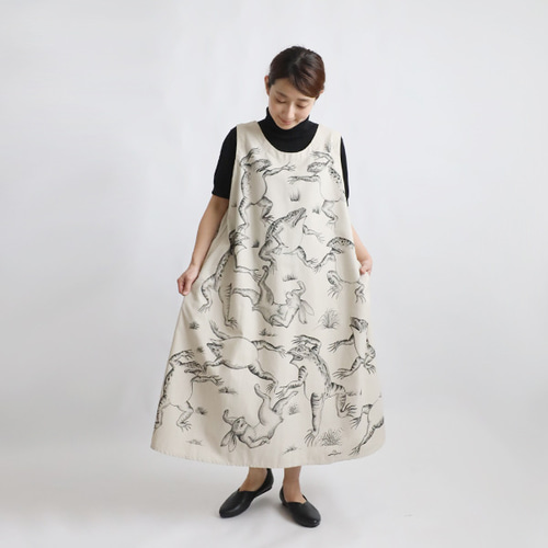 最終sale 手描きART 和画衣 鳥獣戯画 ワンピース ゆったり ジャンスカ  