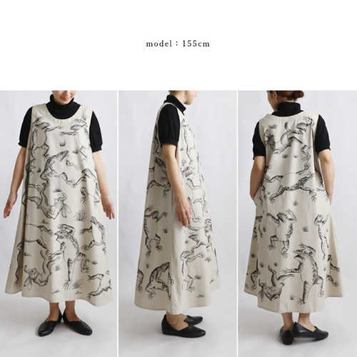 最終sale 手描きART 和画衣 鳥獣戯画 ワンピース ゆったり ジャンスカ  