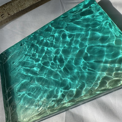 現品販売　在庫有り　インテリアアートブロック　エメラルドグリーンの白砂と波紋の海　スケルトン 2枚目の画像