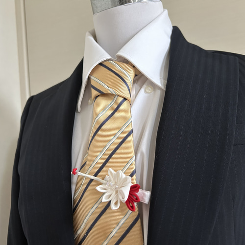 つまみ細工 お祝い 鶴のネクタイピン コサージュ 髪飾り【creema限定