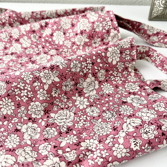 【巾着付き】コットンリネンのエコバッグ・ピンク花柄 5枚目の画像