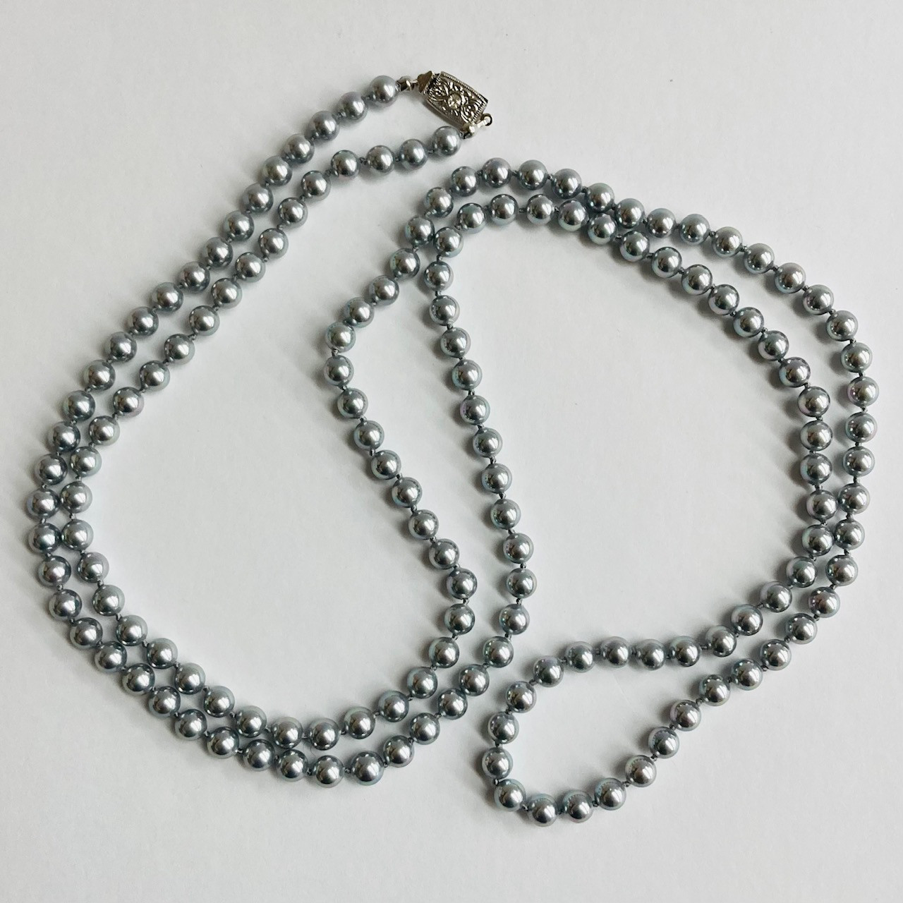 貝磨きパール3Wayオールノットロングネックレス/約6.5mm約120cm/グレー/R/made in japan