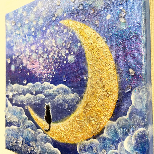 黒猫と三日月夜 絵画 vega 通販 17315954｜Creema(クリーマ)
