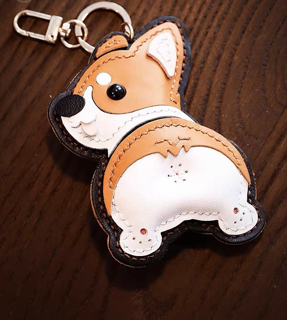Handmade ファッション可愛い本革犬コーギー　バッグチャーム　キーリング 1枚目の画像